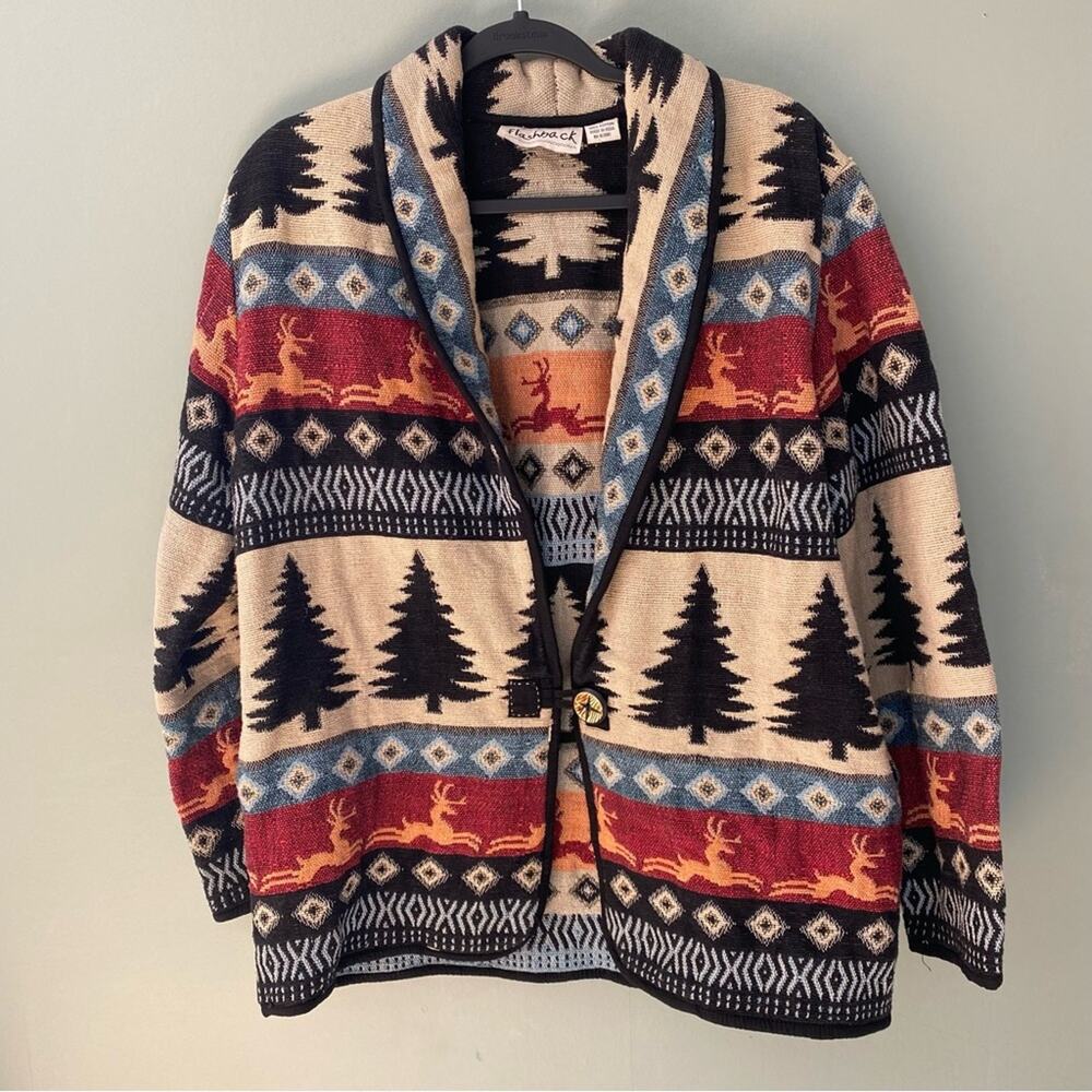 Vintage Tapestry Winter Scene Reindeer Tree Blazer